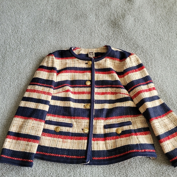 Anne Klein Nautical Multicolor Striped Blazer Size 12 - Picture 2 of 6